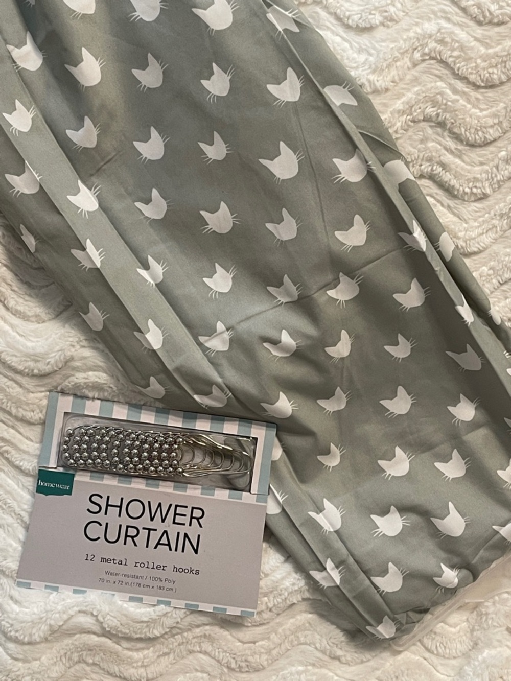 NEW Cat Pattern Fabric Shower Curtain and Hooks - Picture 11 of 11